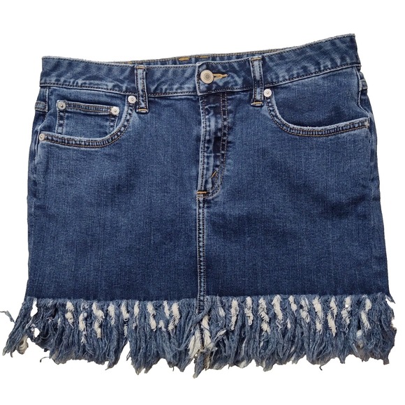 Tularosa Dresses & Skirts - TULAROSA AUBREY Women Size 27 St. Kitts Blue Denim 14"  Fringe Mini Skirt
